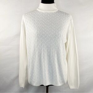 Vintage Sarah Bentley White Cable Knit Mock Neck Lightweight Knit Sweater Sz XL